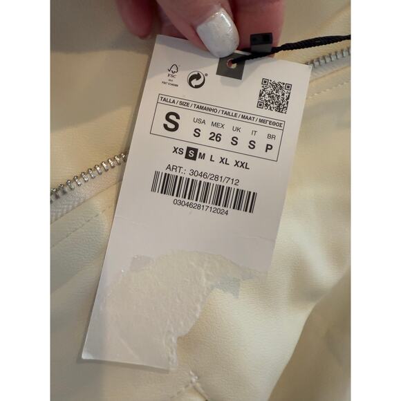 ZARA Moto Faux Leather Biker Jacket Off White S - Picture 7 of 9